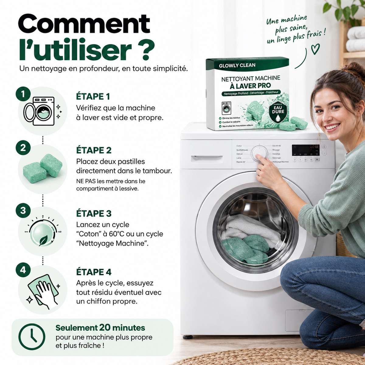 Glowly nettoyant pour lave-linge