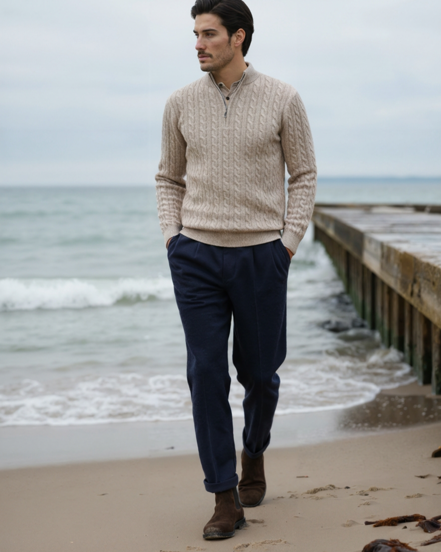 100% Cashmere Woven Half Zip